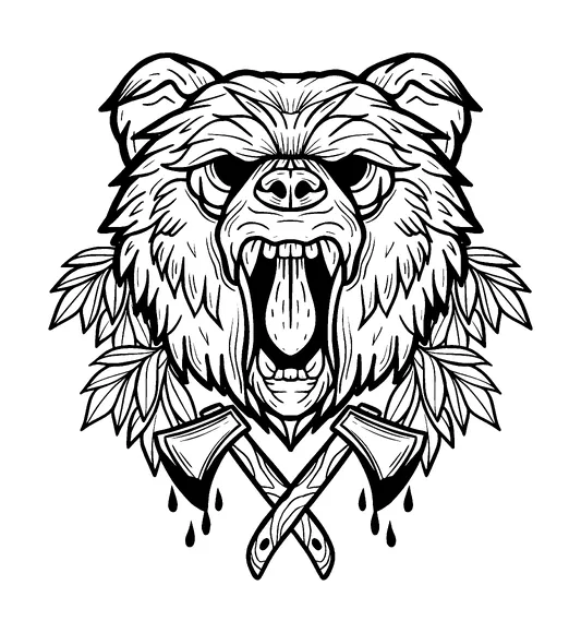 Angry Bear And Cross Axes Tattoo Meaning, PNG and SVG