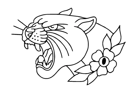 Angry Cougar Head Flowers Tattoo Meaning, PNG and SVG