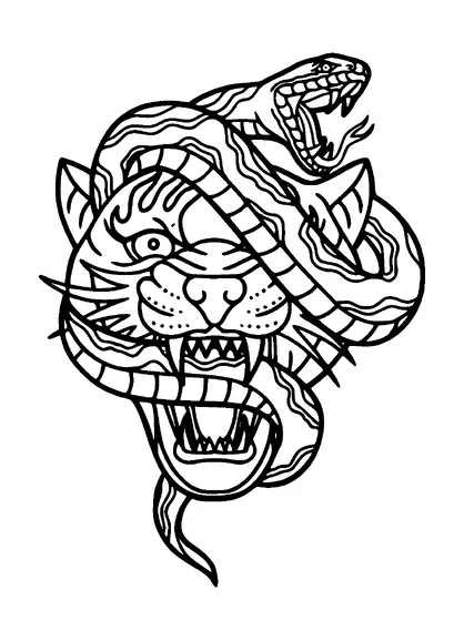 Angry Snake On Cougar Head Tattoo Meaning, PNG and SVG