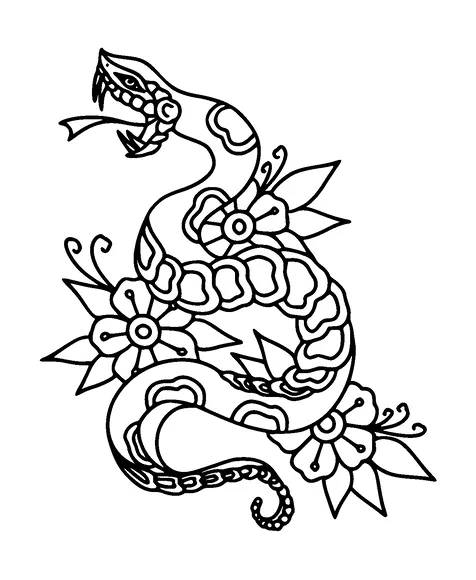 Angry Snake With Flowers Tattoo Meaning, PNG and SVG