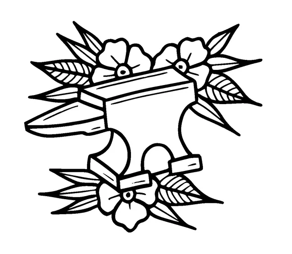 Anvil And Flowers Tattoo Meaning, PNG and SVG