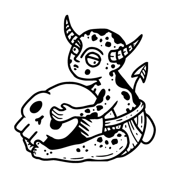 Baby Devil Hugging Skull Tattoo Meaning, PNG and SVG