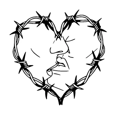 Barbed Wire Heart Inside Kissing Tattoo Meaning, PNG and SVG