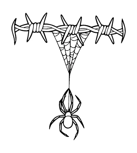 Barbed Wire With Spider On Web Tattoo Meaning, PNG and SVG