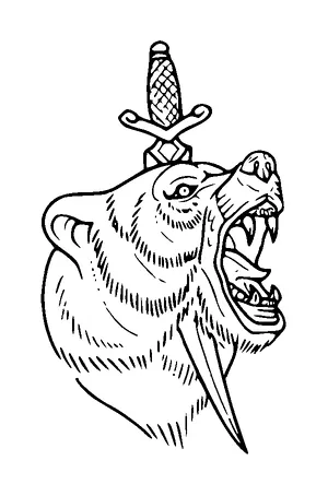 Bear Head Stabbed With Sword Tattoo Meaning, PNG and SVG