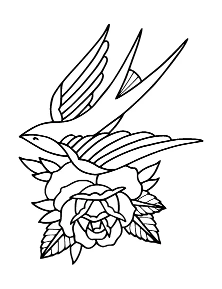 Bird And Flower Tattoo Meaning, PNG and SVG