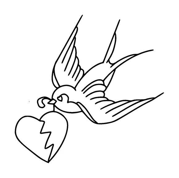 Bird Carries Broken Heart Tattoo Meaning, PNG and SVG