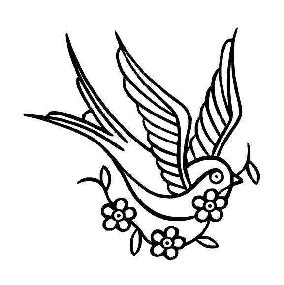 Bird Flying With Flowers Tattoo Meaning, PNG and SVG