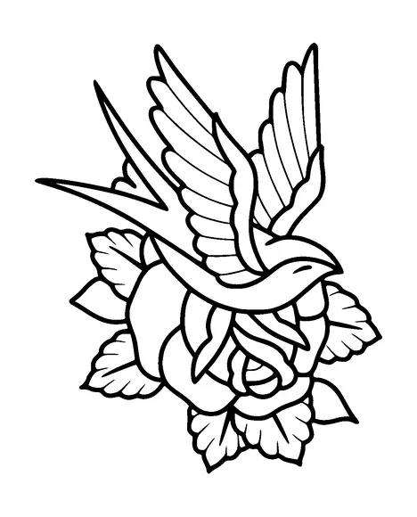 Bird On Rose Tattoo Meaning, PNG and SVG