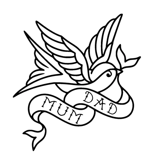 Bird With Banner Mum And Dad Tattoo Meaning, PNG and SVG