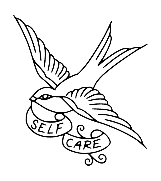 Bird With Banner Self Care Tattoo Meaning, PNG and SVG