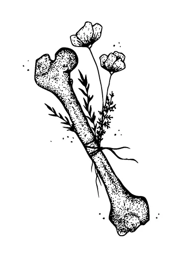 Bone With Flowers Tattoo Meaning, PNG and SVG