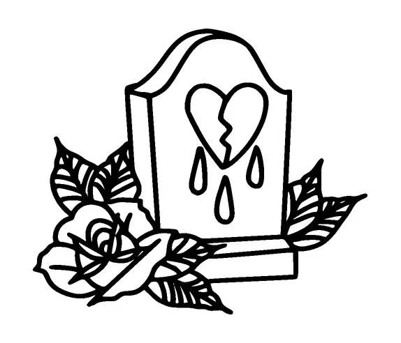 Broken Heart On Gravestone With Rose Tattoo Meaning, PNG and SVG