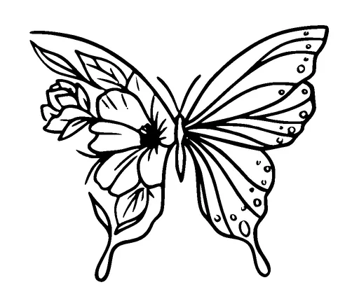 Butterfly With Flower One Wing Tattoo Meaning, PNG and SVG