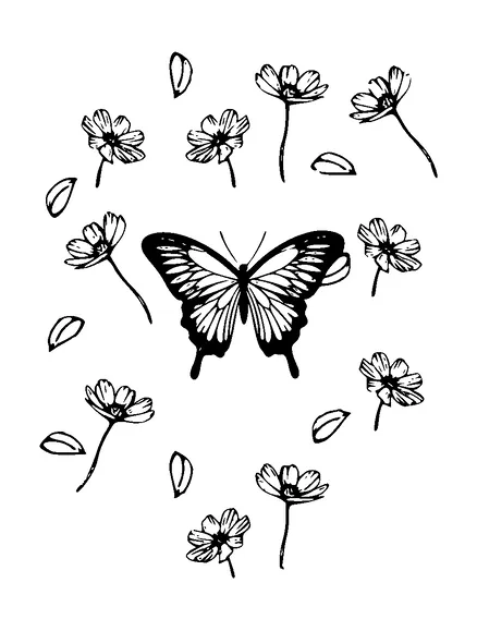 Butterfly With Flowers Tattoo Meaning, PNG and SVG