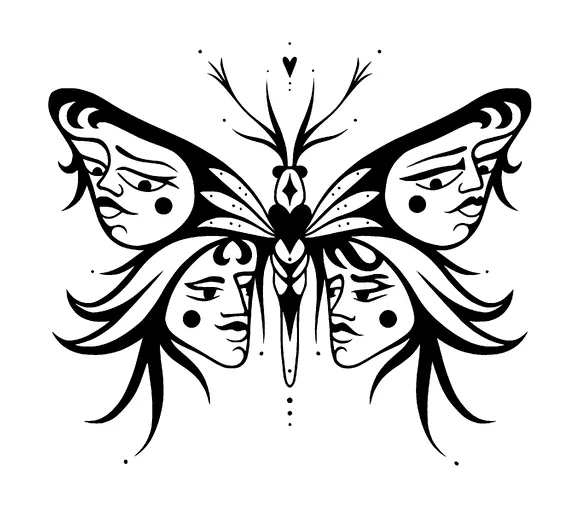 Butterfly With Multiple Faces Tattoo Meaning, PNG and SVG