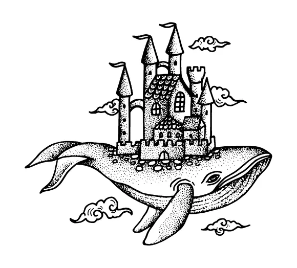 Castle On Whale Flying Tattoo Meaning, PNG and SVG