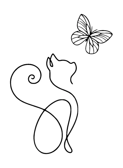 Cat Looking At Butterfly Tattoo Meaning, PNG and SVG