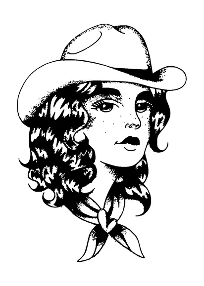 Cowgirl Head Dotted Tattoo Meaning, PNG and SVG