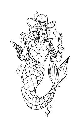 Cowgirl Mermaid Tattoo Meaning, PNG and SVG