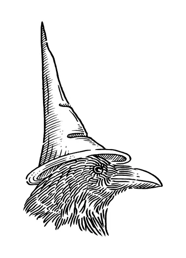 Crow With Witches Hat Tattoo Meaning, PNG and SVG