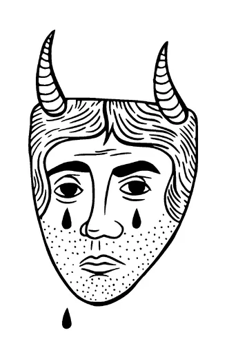 Crying Devil Face Tattoo Meaning, PNG and SVG