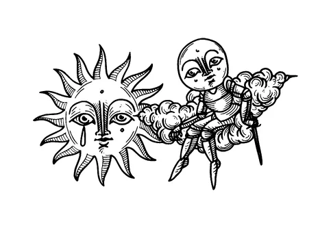 Crying Sun A Knight Sitting On Cloud Tattoo Meaning, PNG and SVG