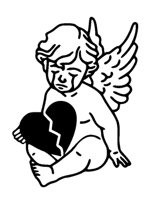 Cupid Crying Broken Heart Tattoo Meaning, PNG and SVG