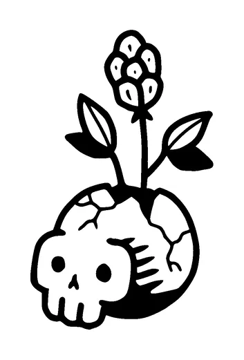 Cute Broken Skull As Flower Holder Tattoo Meaning, PNG and SVG