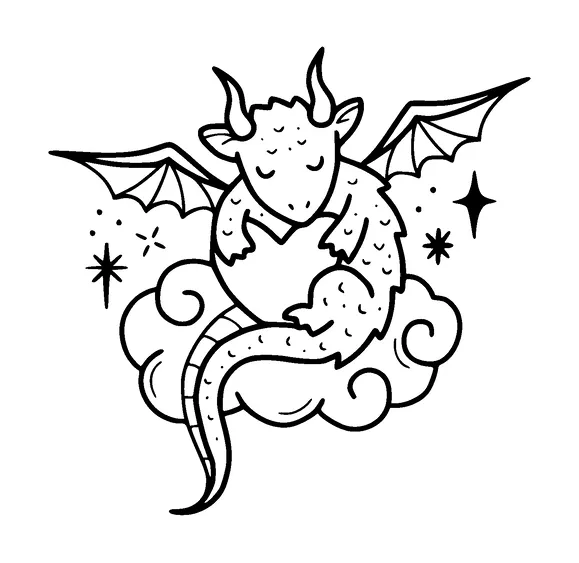 Cute Dragon Sleeping On Cloud Hugging Heart Tattoo Meaning, PNG and SVG