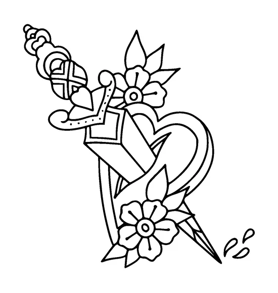 Dagger In Heart And Flowers Tattoo Meaning, PNG and SVG