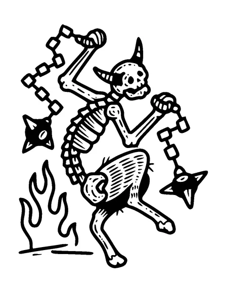 Dancing Skeleton With Flail Weapon Tattoo Meaning, PNG and SVG