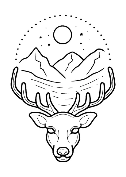 Deer Head With Mountains And Moon Tattoo Meaning, PNG and SVG