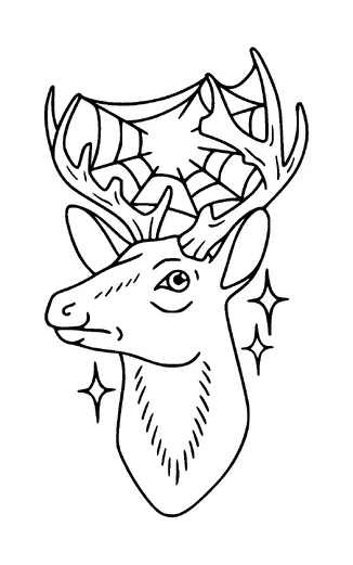 Deer Head With Pider Web Tattoo Meaning, PNG and SVG