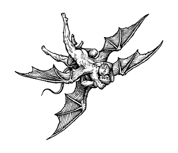 Demons With Wings Fighting Tattoo Meaning, PNG and SVG