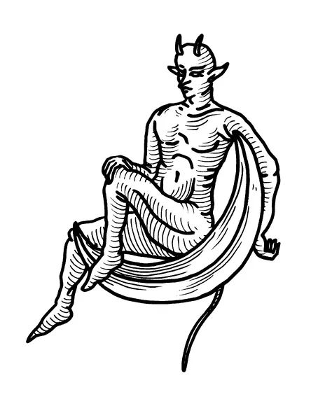 Devil Sitting On Moon Tattoo Meaning, PNG and SVG