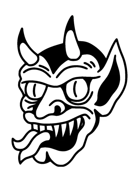 Devil With Horn Long Ears And Tongue Tattoo Meaning, PNG and SVG