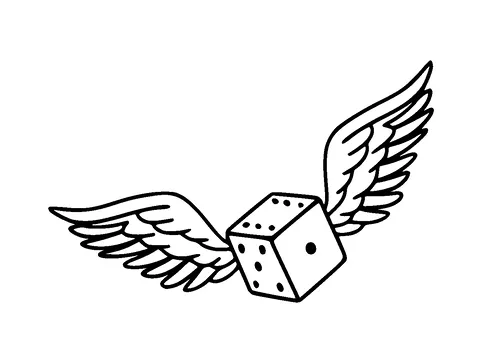 Dice With Wings Tattoo Meaning, PNG and SVG