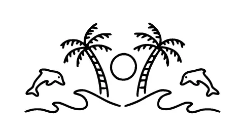 Dolphins Palm Tree And Ocean Waves Small Tattoo Meaning, PNG and SVG