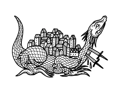 Dragon With Fortress On Back Tattoo Meaning, PNG and SVG