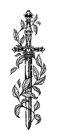 Fancy Sword With Plant Tattoo Meaning, PNG and SVG