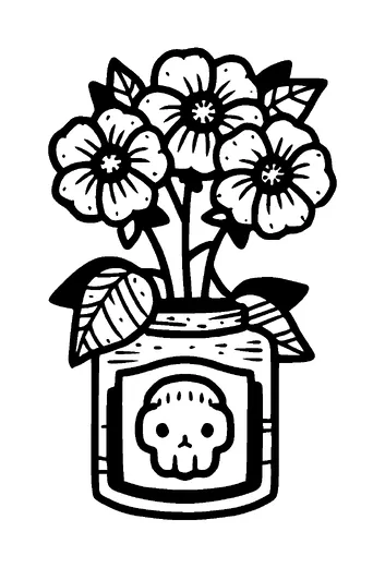 Flower In Jar With Skull Label Tattoo Meaning, PNG and SVG