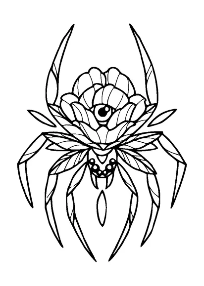 Flower Like Spider Tattoo Meaning, PNG and SVG