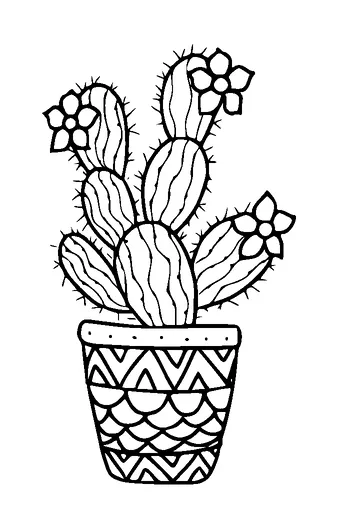 Flowering Cactus In Pot Tattoo Meaning, PNG and SVG