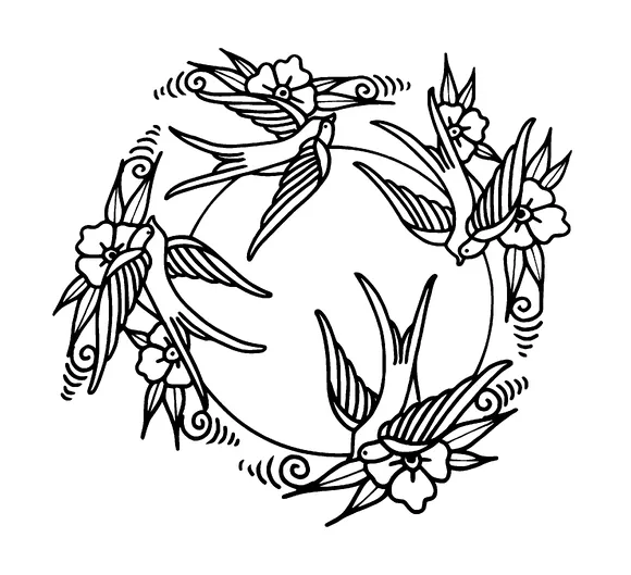 Flowers And Birds In Circle Tattoo Meaning, PNG and SVG