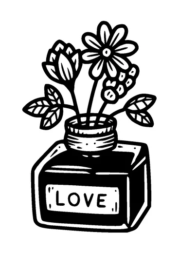 Flowers In Ink Bottle Tattoo Meaning, PNG and SVG