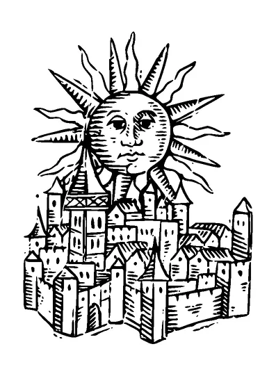 Fortress And Sun With Face Tattoo Meaning, PNG and SVG