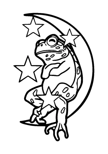 Frog Relaxing On Moon Tattoo Meaning, PNG and SVG