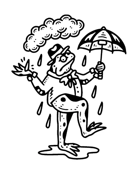 Frog With Umbrella Dancing In The Rain Tattoo Meaning, PNG and SVG