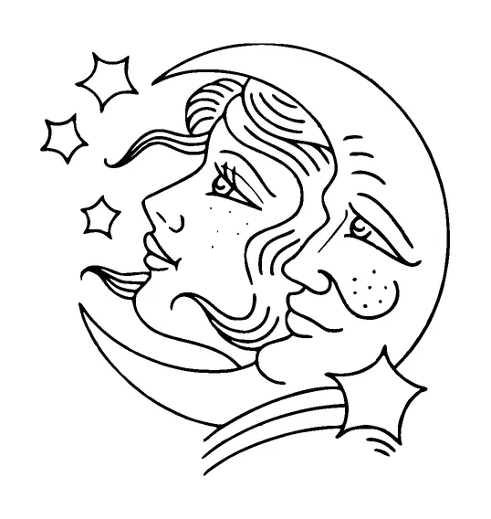 Girl Head With Moon Head Looking At Stars Tattoo Meaning, PNG and SVG